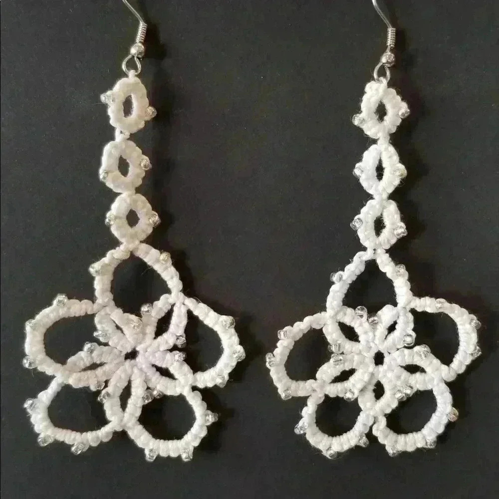 2/$30 White Lace Tatting Earrings